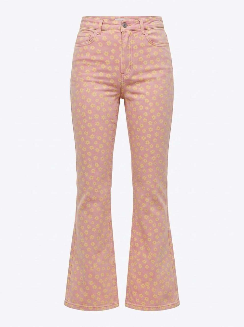 Zara Pink Floral Print Flare Jeans Flared Denim Women Size 4